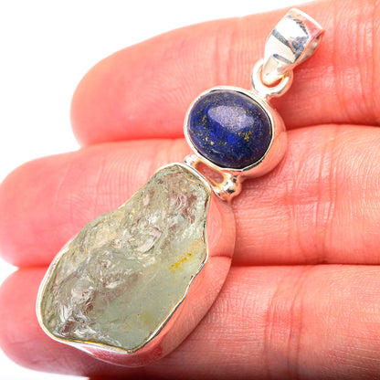 Raw Aquamarine, Lapis Lazuli Pendant 1 7/8" (925 Sterling Silver) PD38543