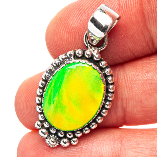 Green Aurora Opal Pendant 1 3/8" (.925 Sterling Silver)
