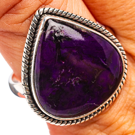 Purple sugilite sterling silver ring, size 11, oval stone with rope bezel.