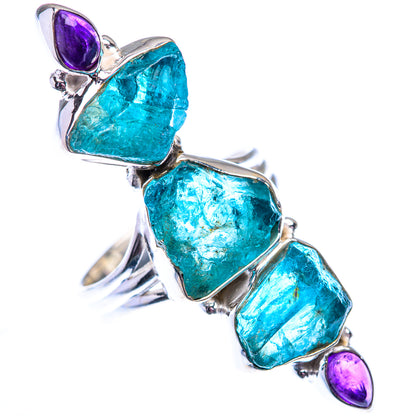 Large Raw Blue Fluorite, Amethyst 925 Sterling Silver Ring Size 9 (925 Sterling Silver) RING140442