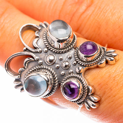 Large Aquamarine, Amethyst Ring Size 7.5 (925 Sterling Silver) R141266