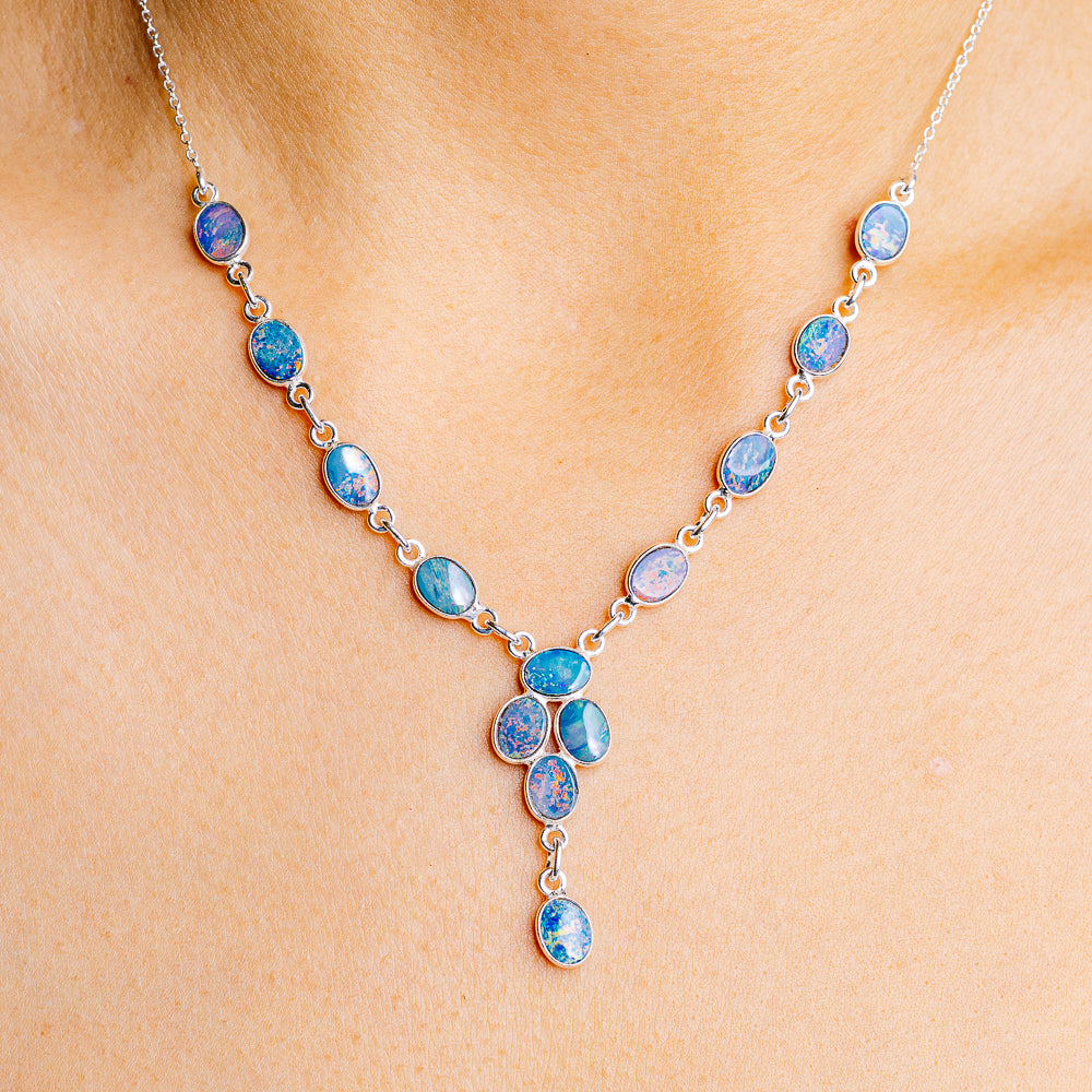 Doublet Opal Necklace 17 to 18" (.925 Sterling Silver)