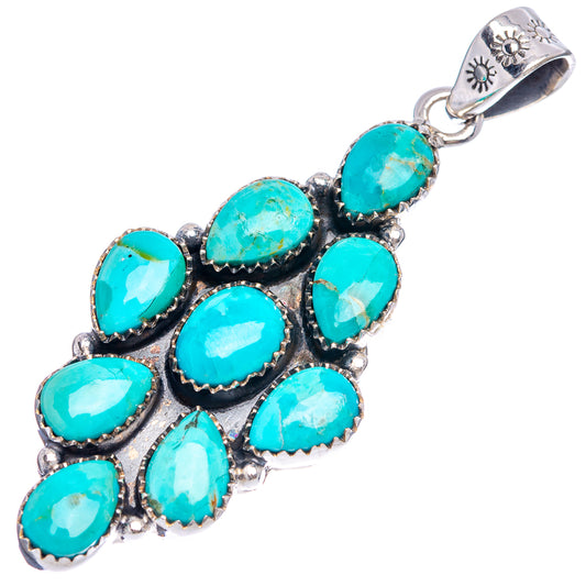 Turquoise oval cabochon cluster sterling silver native-style pendant, side view