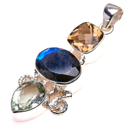 Labradorite, Green Amethyst, Smoky Quartz Pendant 2" (925 Sterling Silver) PD38513