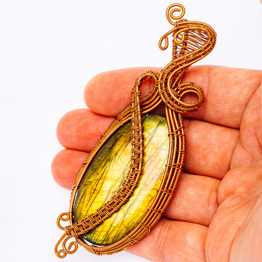 Labradorite Wire Wrap Pendant 3 5/8" (Copper)