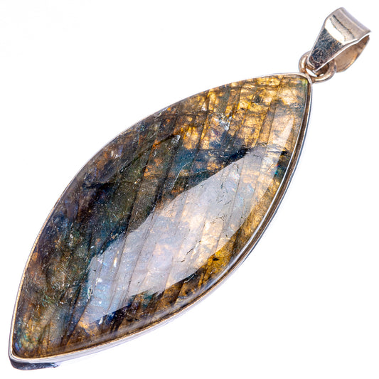Labradorite pendant in 925 sterling silver, oval stone with blue-gold iridescence