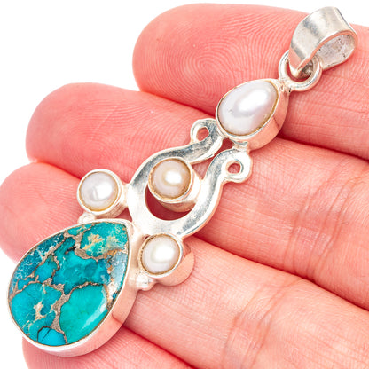 Blue Copper Composite Turquoise, Cultured Pearl Pendant 2 1/4" (925 Sterling Silver) P40026