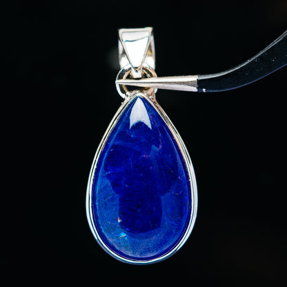 Sterling silver pear-cut blue tanzanite pendant with square-prong top bail