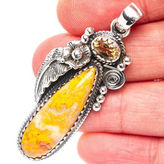 Sterling silver jasper pendant with amber round stone and yellow teardrop cabochon