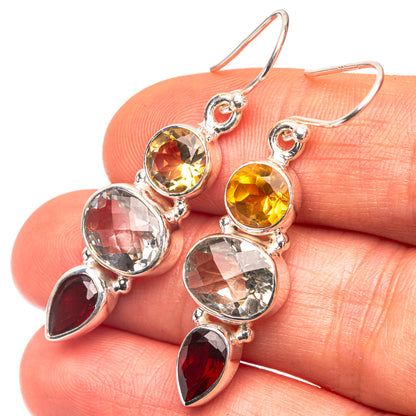 White Quartz, Garnet, Citrine Earrings 1 5/8" (925 Sterling Silver) E432246