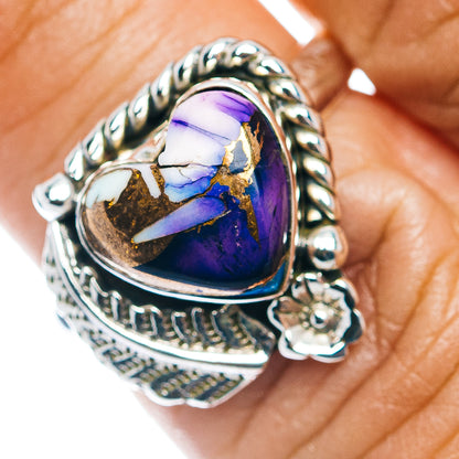 Southwestern Style Violet Blue Dahlia Mohave Turquoise Heart Ring Size 7 (.925 Sterling Silver)