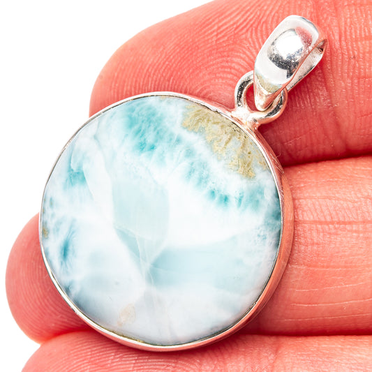 Oval Larimar pendant, .925 sterling silver bezel, light blue marbled stone and bail