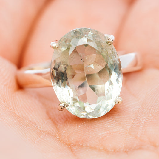 Faceted Prasiolite Ring Size 8.75 (.925 Sterling Silver)
