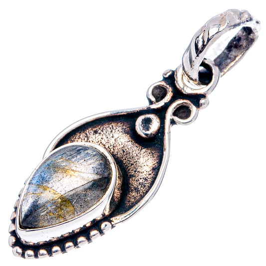 Labradorite sterling silver pendant with oval blue-gray gemstone, bezel prongs and loop