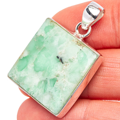 Sterling silver varicite pendant with square green gemstone and loop bail