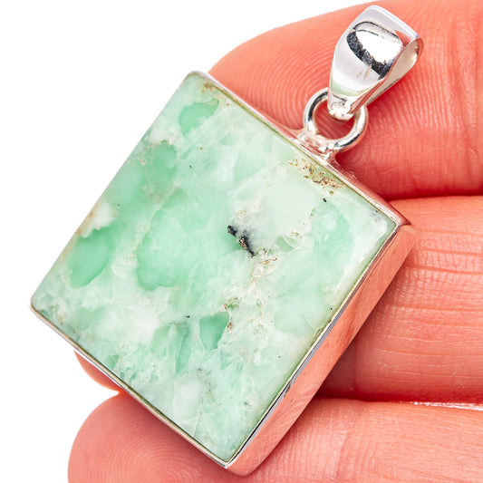 Sterling silver varicite pendant with square green gemstone and loop bail