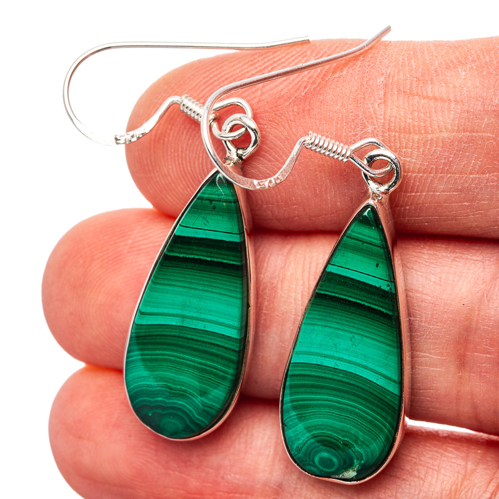Premium Malachite Earrings 1 3/4" (.925 Sterling Silver)