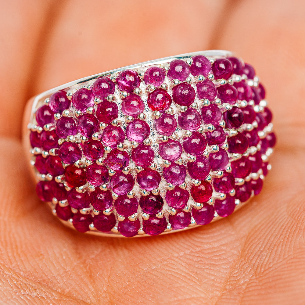 Premium Burmese Ruby Cluster Ring Size 6.25 (.925 Sterling Silver)