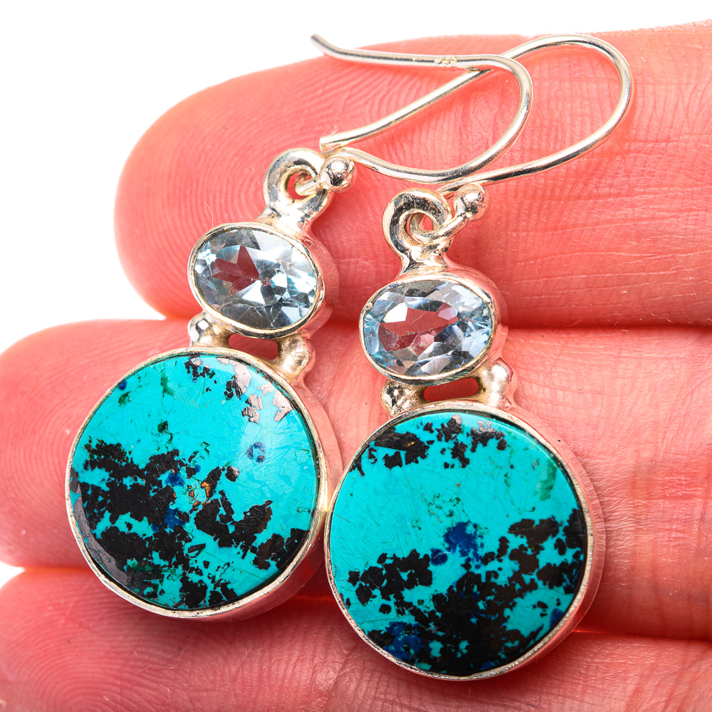 Shattuckite, Blue Topaz Earrings 1 1/2" (925 Sterling Silver) EARR432127
