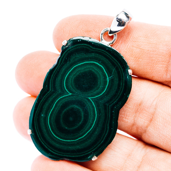 Premium Malachite Slice Pendant 2 1/8" (.925 Sterling Silver)