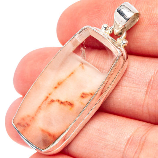 Rectangular lodolite pendant with orange-red stone in .925 sterling silver bezel