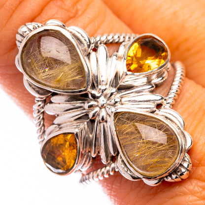 Large Rutilated Quartz, Citrine Ring Size 10 (925 Sterling Silver) R140830