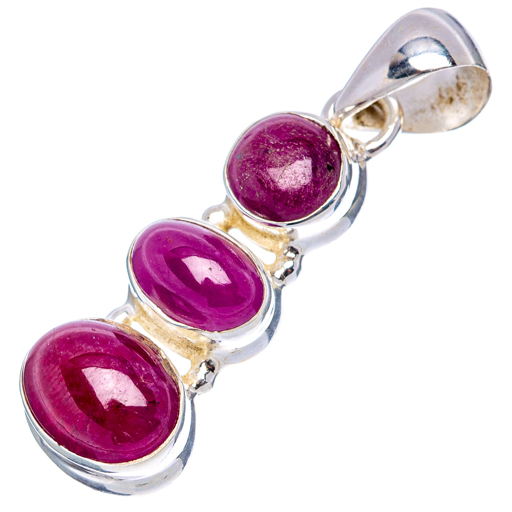 Premium 3-Stone Burmese Ruby Pendant 1 3/8" (.925 Sterling Silver)