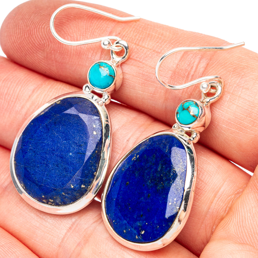 Lapis Lazuli, Blue Copper Composite Turquoise 925 Sterling Silver Earrings 1 3/4" (925 Sterling Silver) E2088