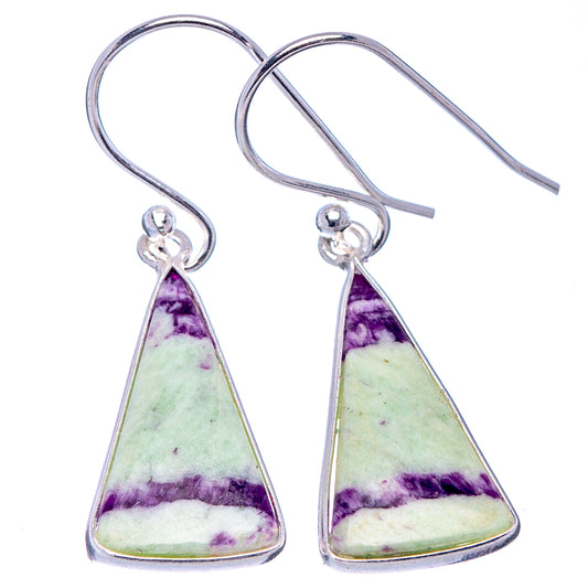 Triangular stone drop earrings in sterling silver with purple and light green panels