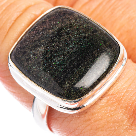 Rectangular dark opal set in .925 sterling silver ring