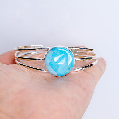 Premium Larimar Cuff Bracelet (.925 Sterling Silver)