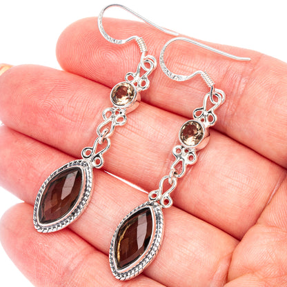 Premium Smoky Quartz Earrings 2 1/4" (925 Sterling Silver) E1192