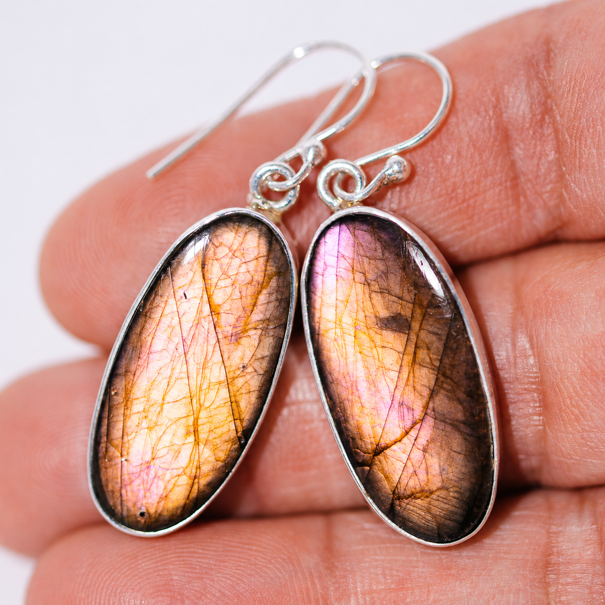 Premium Spectrolite Earrings 1 5/8" (.925 Sterling Silver)