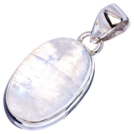 Oval iridescent moonstone pendant with silver bezel and loop bail