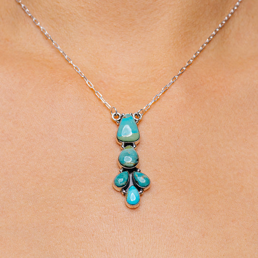 Turquoise pendant necklace with teardrop stones, 16–18 in, .925 sterling silver chain