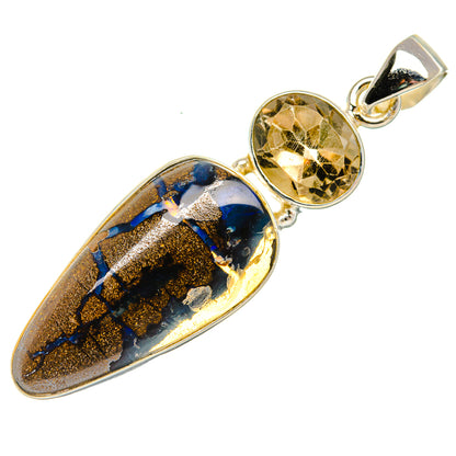Boulder Opal, Smoky Quartz Pendant 2" (925 Sterling Silver) PD38024