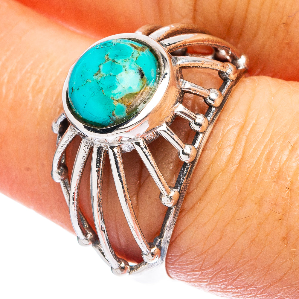 925 sterling silver turquoise cabochon ring with ornate openwork rays
