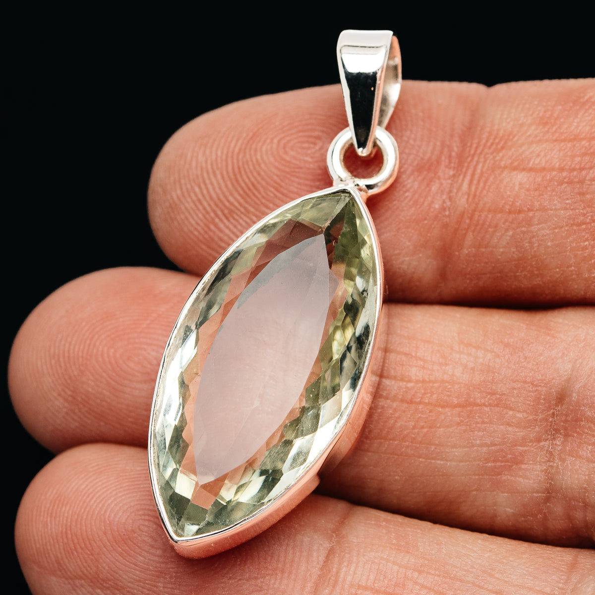 Premium 20ct Faceted Prasiolite Pendant 1 5/8" (.925 Sterling Silver)
