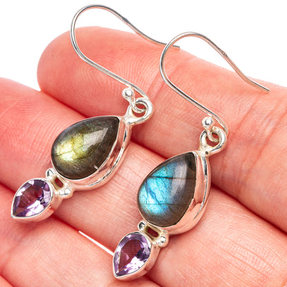 Labradorite, Amethyst Earrings 1 5/8" (925 Sterling Silver) E433387