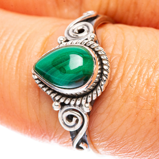 Malachite Dainty Ring Size 7.75 (925 Sterling Silver) R5165