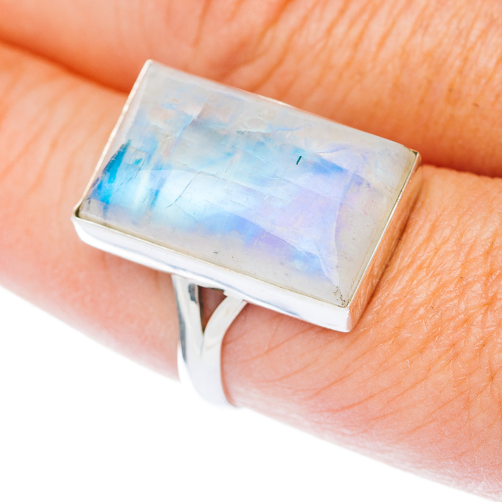 Large Premium Rainbow Moonstone Ring Size 8.5 (.925 Sterling Silver)