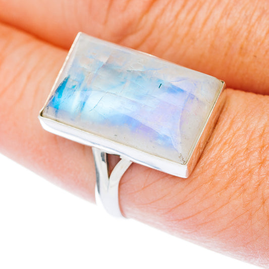 Large Premium Rainbow Moonstone Ring Size 8.5 (.925 Sterling Silver)