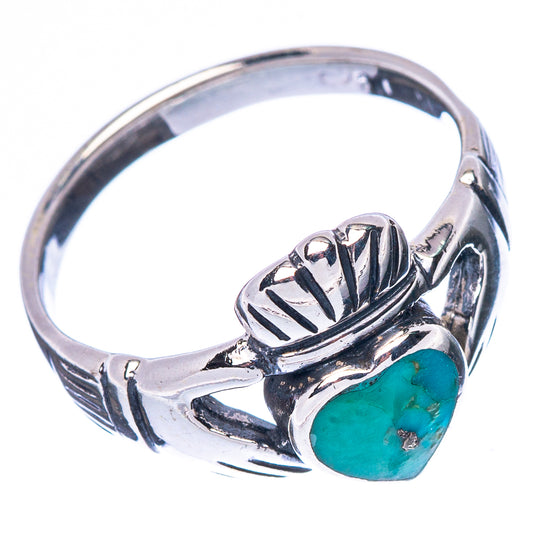 Rare Arizona Turquoise Heart Hands Ring Size 6.75 (925 Sterling Silver) R2247