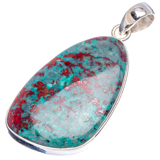 Sterling silver teardrop pendant with turquoise and red mottled stone in a bezel setting