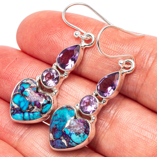 Purple Copper Composite Turquoise, Amethyst Earrings 1 3/4" (925 Sterling Silver) E1691