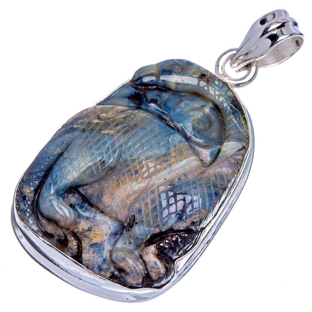 Rare Boulder Opal Dinosaur Pendant 1 3/4" (925 Sterling Silver) P40439