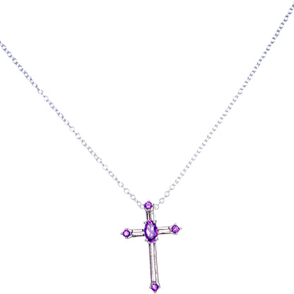 Faceted Amethyst Cross Necklace 18" (925 Sterling Silver) N90050