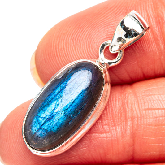 Labradorite pendant in oval sterling silver bezel, blue flash stone