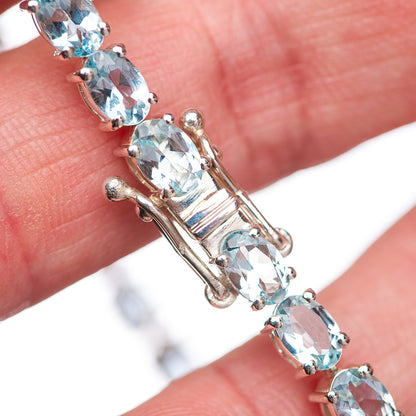 Premium Aquamarine Tennis Bracelet 7" (.925 Sterling Silver)