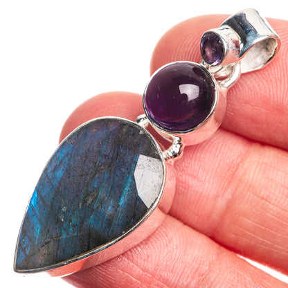 Labradorite, Amethyst 925 Sterling Silver Pendant 1 3/4"